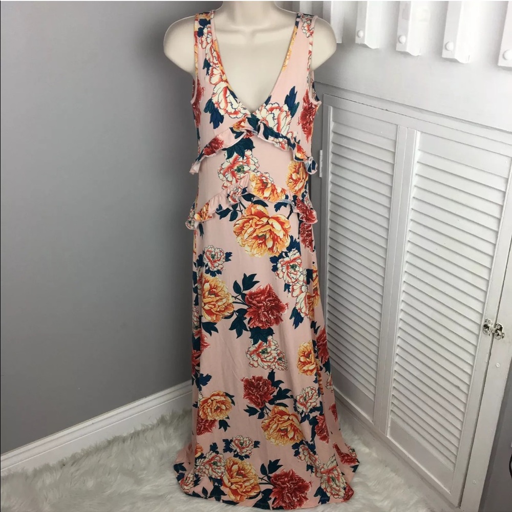 ASOS size 4 small floral maxi long dress pink tank